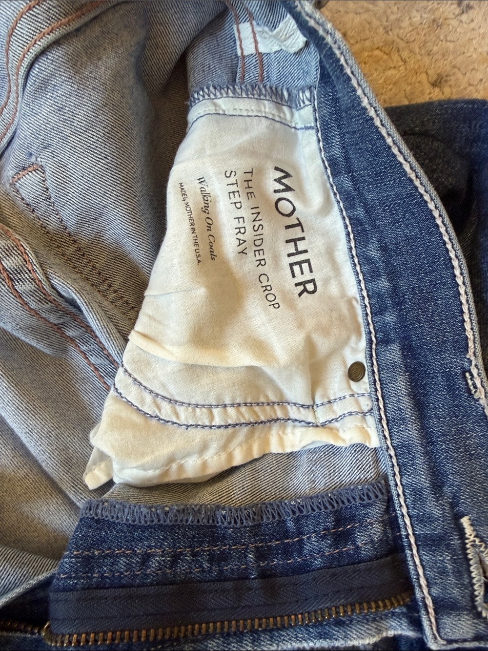 Upcycled Reworked MOTHER Superior 2 Tone Denim Barrels w Bronze Details sz 27 - Picture 6 of 6